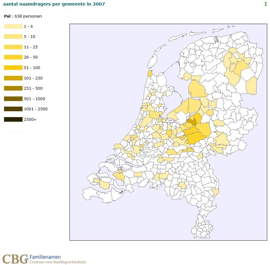aantal mensen met de naam Pul in Nederland in 2007